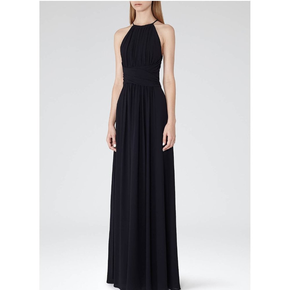 Reiss Navy High Neck Gown